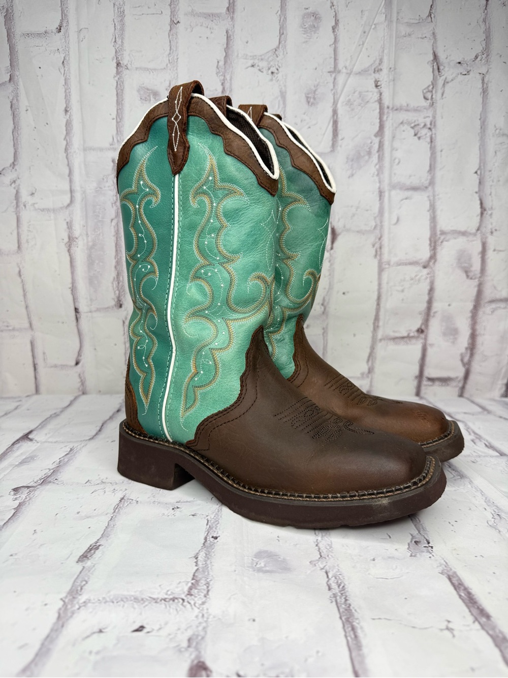 Justin Womens Gypsy Raya Square Toe Boots Size 6.5 Teal Western Cowgirl L2904